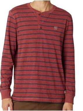 Chaps Men’s Henley Shirt size L Dark Red Striped Long Sleeve Relaxed Fit NWOT
